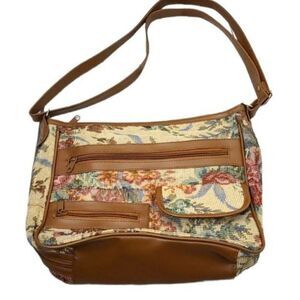 Vintage 90's Floral Cottagecore Tapestry Brown Shoulder Purse